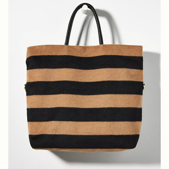 Anthropologie Striped Cozy Wool Tote - black & tan